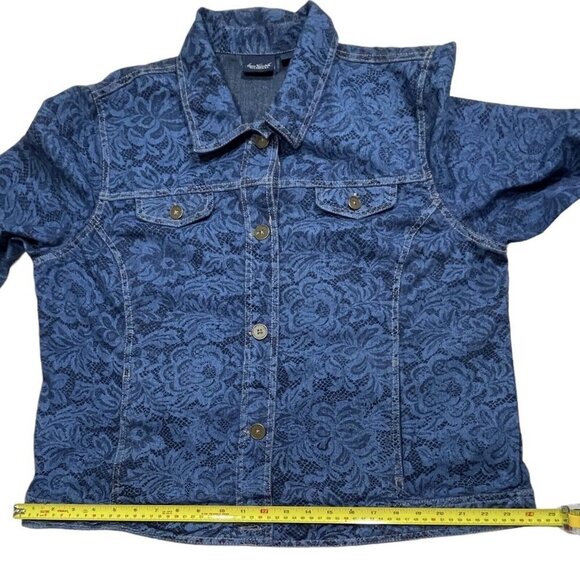GLORIA VANDERBILT CASUALS Lace Motif Jean Jacket Women's XL Blue Button Up - Picture 12 of 14